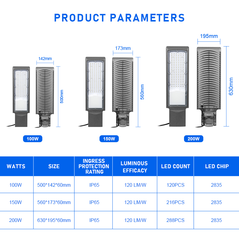 Waterproof AC Outdoor Aluminum Alloy LED Street Light 100W 150W 200W IP65 Custom Street Lamp Road Parking Lot Public Lighting