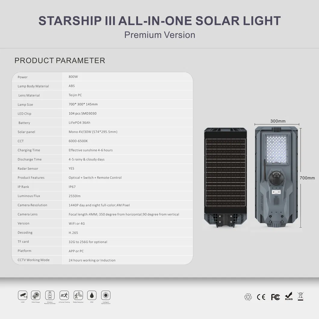 4G CCTV Solar Street Light Starship III 800W