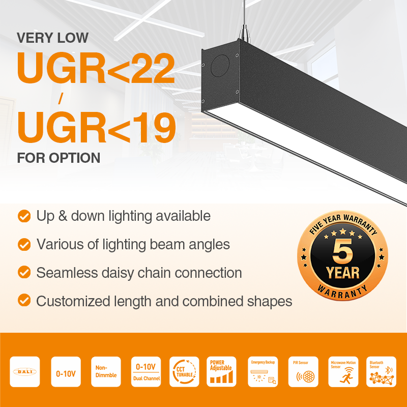 Continuous LED Linear Light Suspension Fixture For Office Corridor Retail Shop Commercial And Architectural Lighting