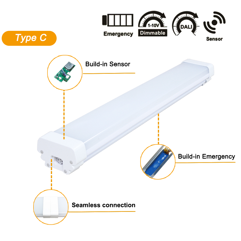 LED Waterproof IP65 Tri-proof Industrial Garage Light Fixture with 3000K-6500K Color Temp &amp; CRI>80