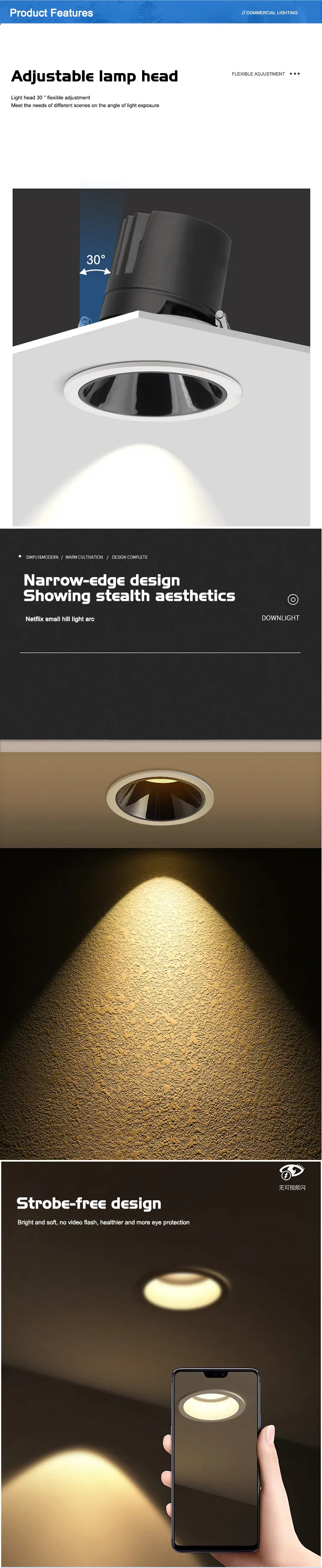 Recessed LED Downlight IP20 COB Spotlight 5W 10W 15W for Indoor Room