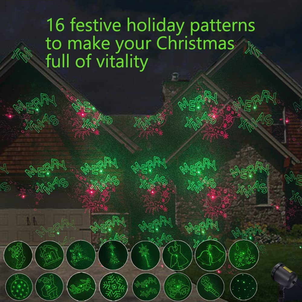 2026 Outdoor Laser Light Motion 16 Patterns in 1 Red, Green, Outdoor Decor Laser Lights Projector With Remote Control