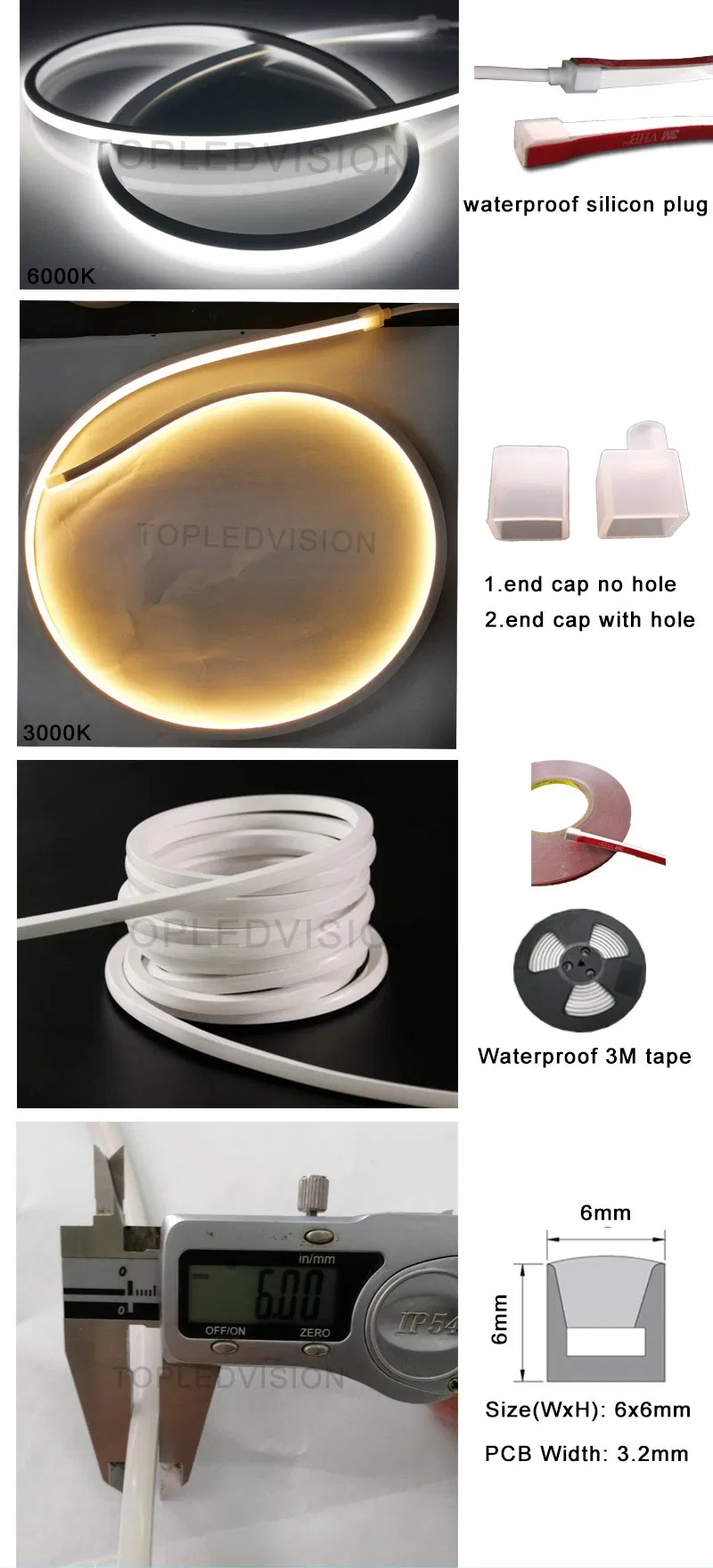 Waterproof 06*06mm 24V Dimmable Rope Silicone Tube Neon LED Strip Light for Home Decoration
