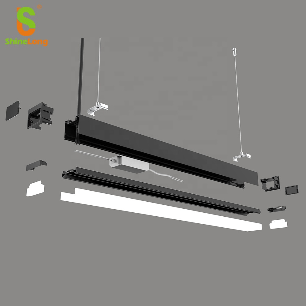 Black LED Linear Light 180 Degree Large Fit for Shipping Mall Office Building Luminous Angle Seamless Connection Split Structure