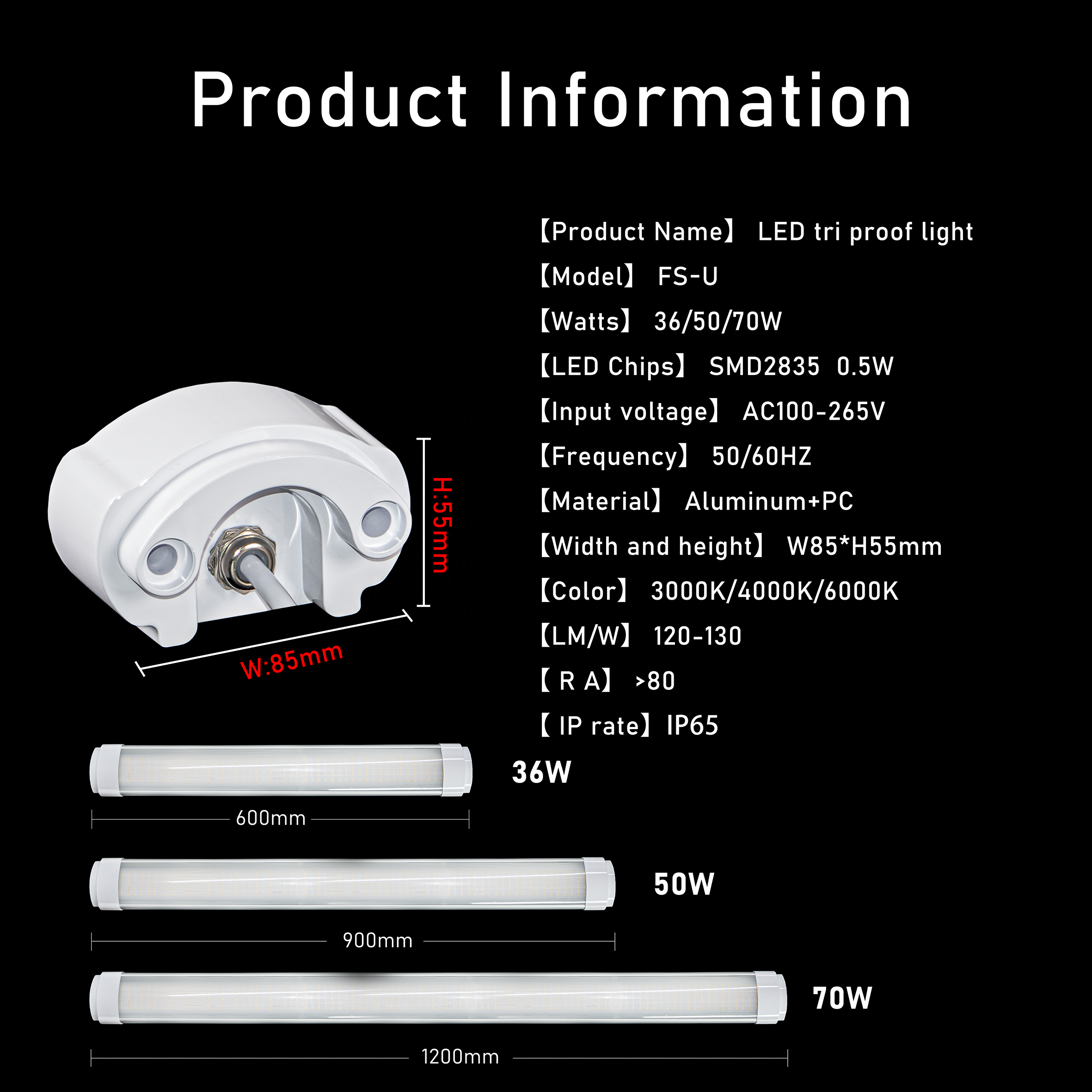 Outdoors Lighting Aluminum Body Waterproof Ip65 Surface Mounted Tri-proof Led Linear Light