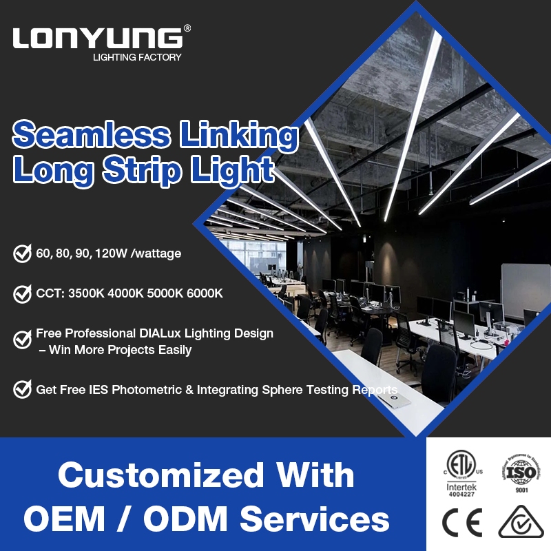 Modern CE ETL Indoor Office Lamp 4ft 8ft Aluminium Linkable Pendant Led Linear Tube Light Commercial Led Linear Lighting