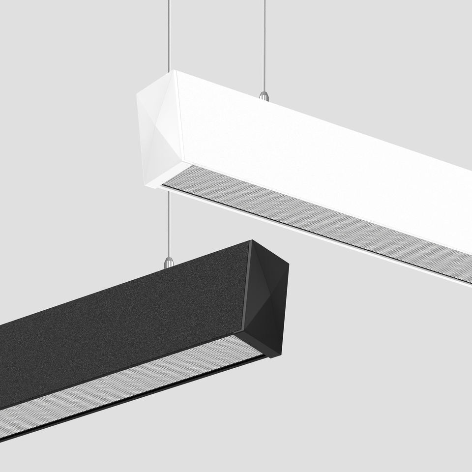 Modern Black White Linear LED Hanging Lamp Aluminum Body For Office Corridor Shopping Mall Supermarket Lighting Project