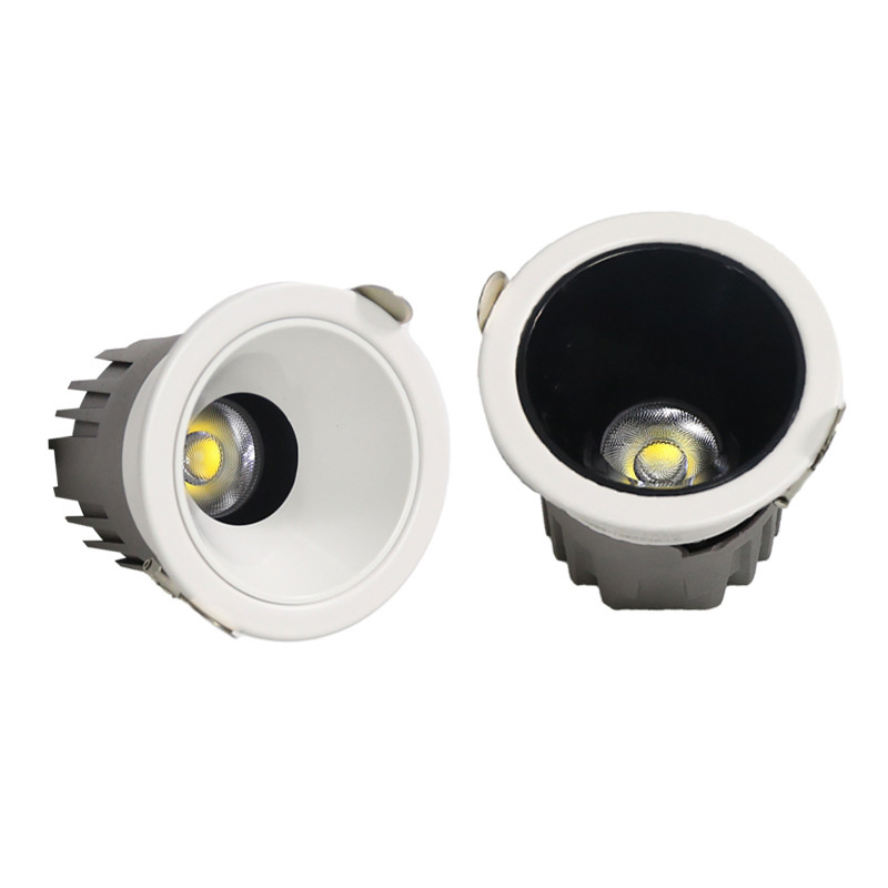 Unpainted Ceiling Deep Anti-Glare COB Spotlight, LED Downlight with Small Hill-Shaped Wall-Mounted Recessed Background Light for Home Use.
