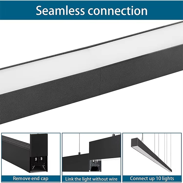 Supermarket Office 20W LED Linear Lighting Aluminum Rectangular Pendant Lights 4 Ft X 8 Ft Industrial Hanging Dimmable High CRI