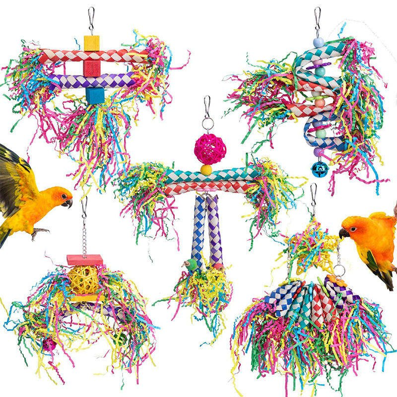 Conjunto de Brinquedos Coloridos de Destruição e Forrageamento para Aves Pequenas e Médias