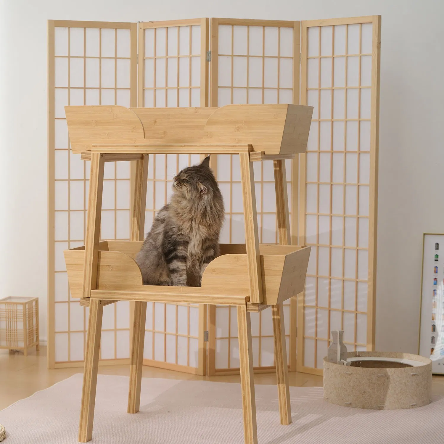 Suporte para Brinquedos e Acessórios de Animais de Estimação, Prateleira Empilhável de Bambu Natural