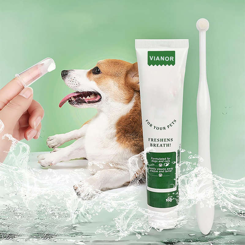 Conjunto de Escova de Dente e Pasta de Dente para Cães e Gatos Sabor Menta e Carne