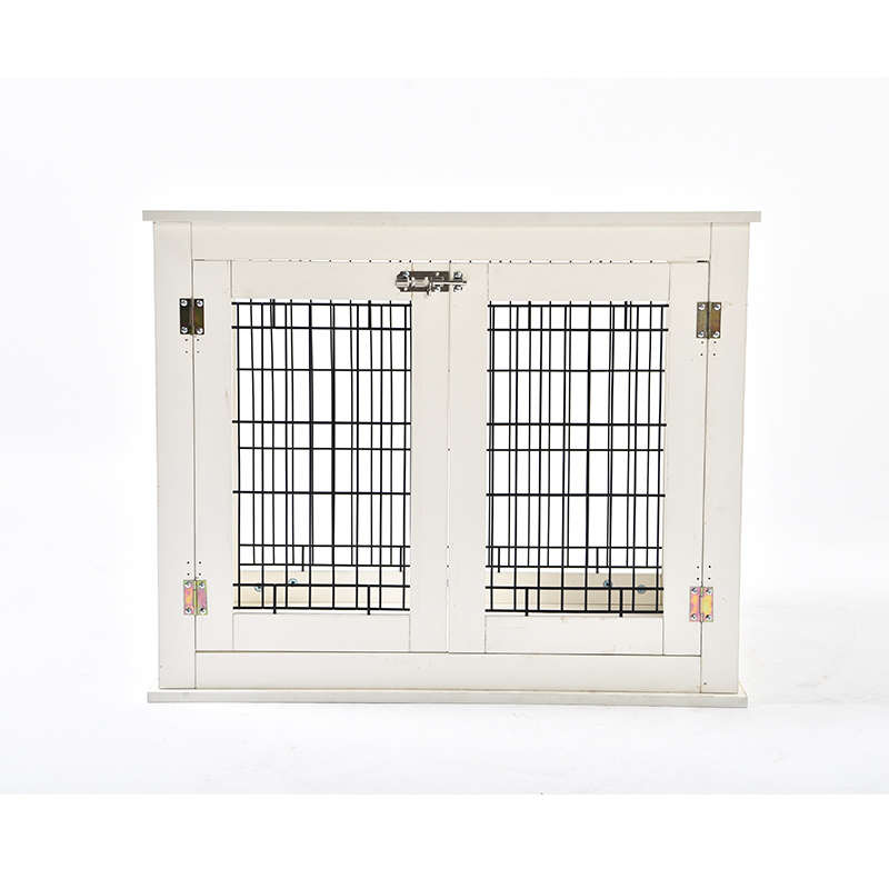 Cercado para cães de estilo mobiliário com portas duplas, gaiolas de madeira para animais de estimação