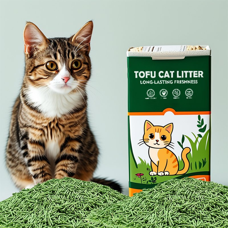 Acessório para Pet Areia de Gato Tofu com Aroma de Chá Verde Baixo Rastreamento para Limpeza Preço Bom Forma de Faixa Fundo Antiaderente OEM Tofu de Planta Pura 1.5mm/2.0mm