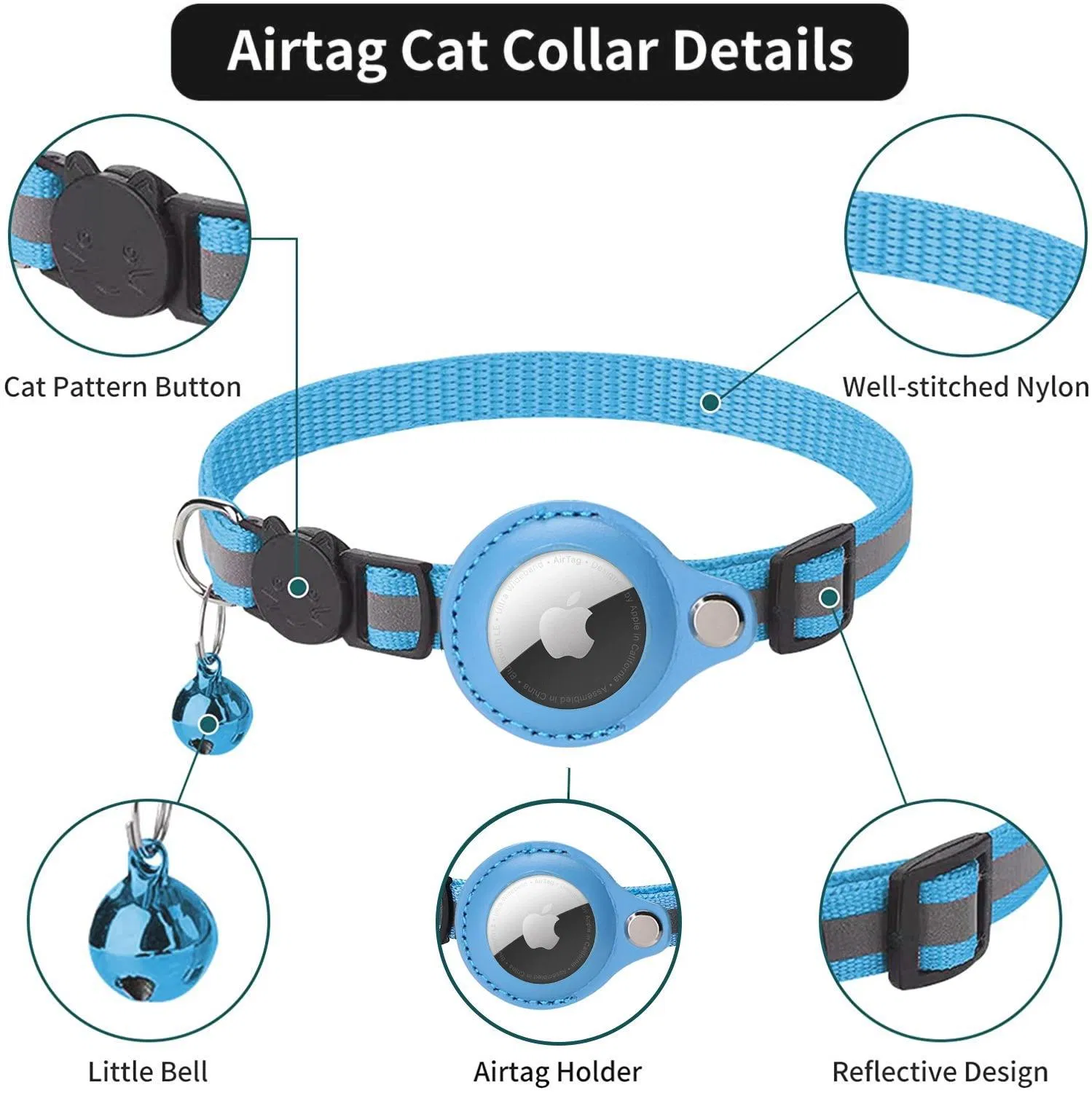 Coleiras para Gatos Personalizadas, Confortáveis, Ajustáveis em Nylon com Air Tag, Coleiras para Gatos com Leashes