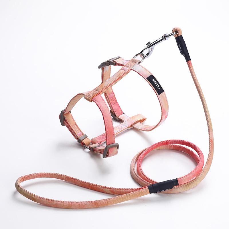 Conjunto de Coleira de Gato com Peitoral Ajustável de Nylon e Corda de Tração