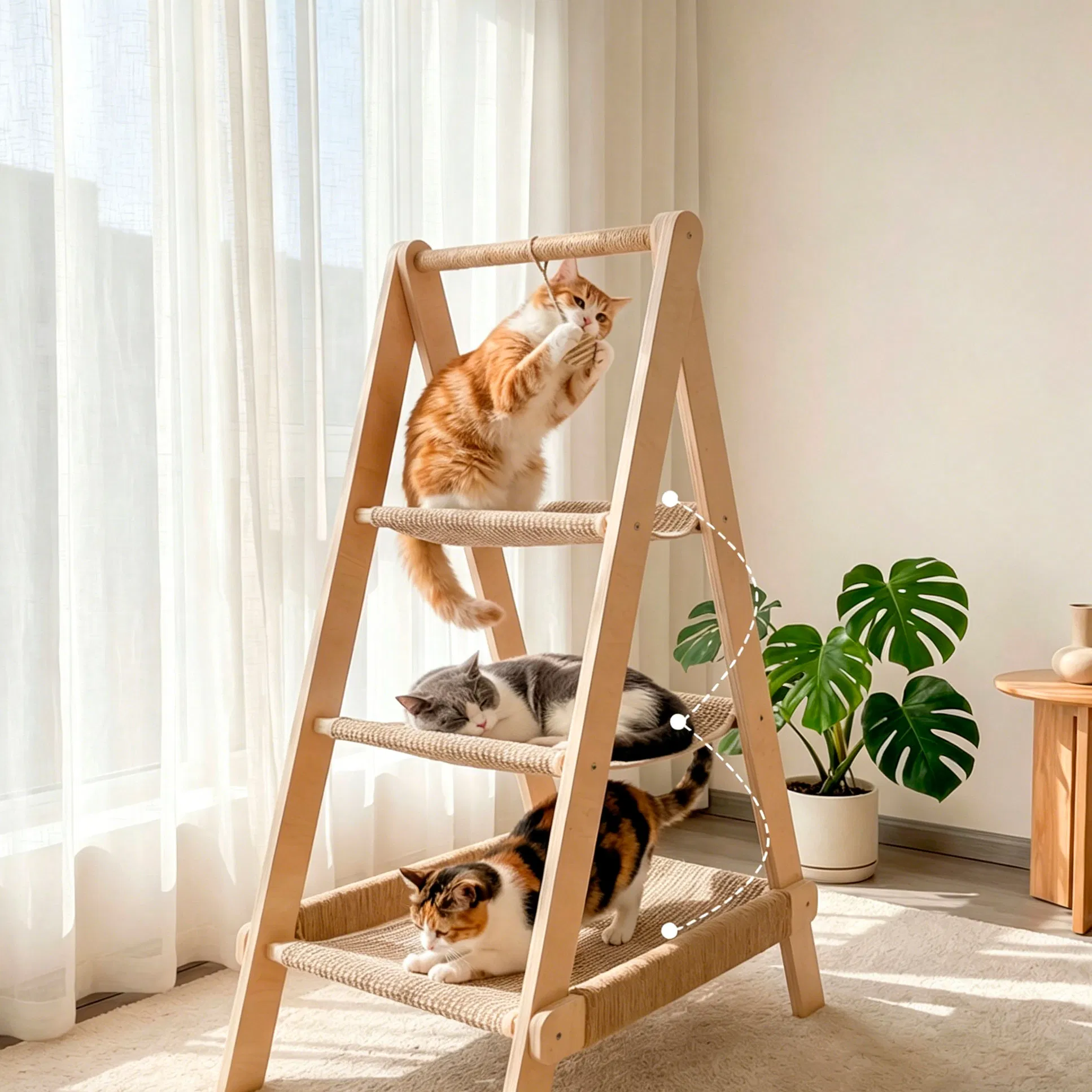 Árvore de Gato em Madeira Personalizada em A 3 com Poste de Arranhar de Sisal