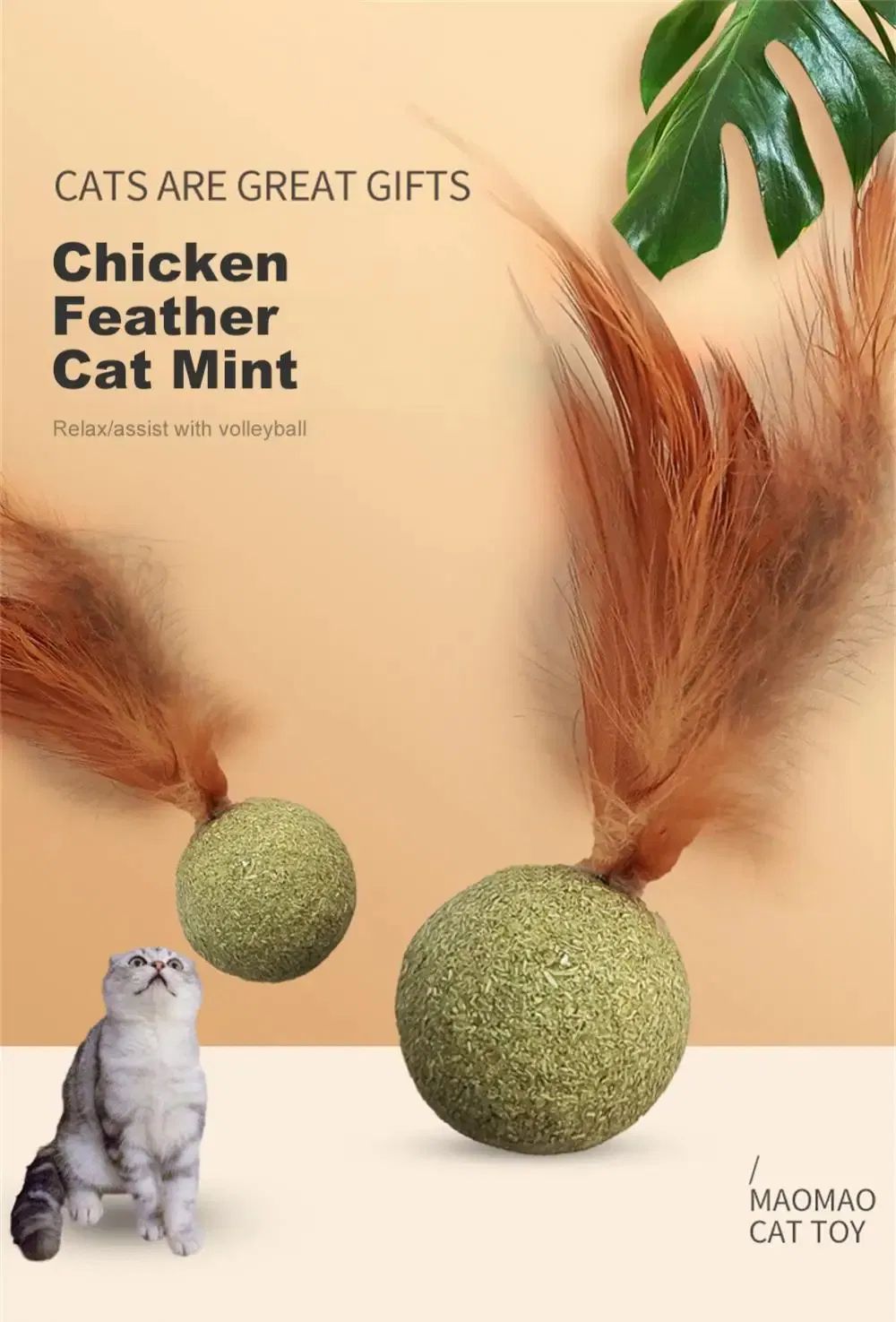 Brinquedo de Catnip para Gato - Acessório Engajador para Gato com Design de Madeira e Pena