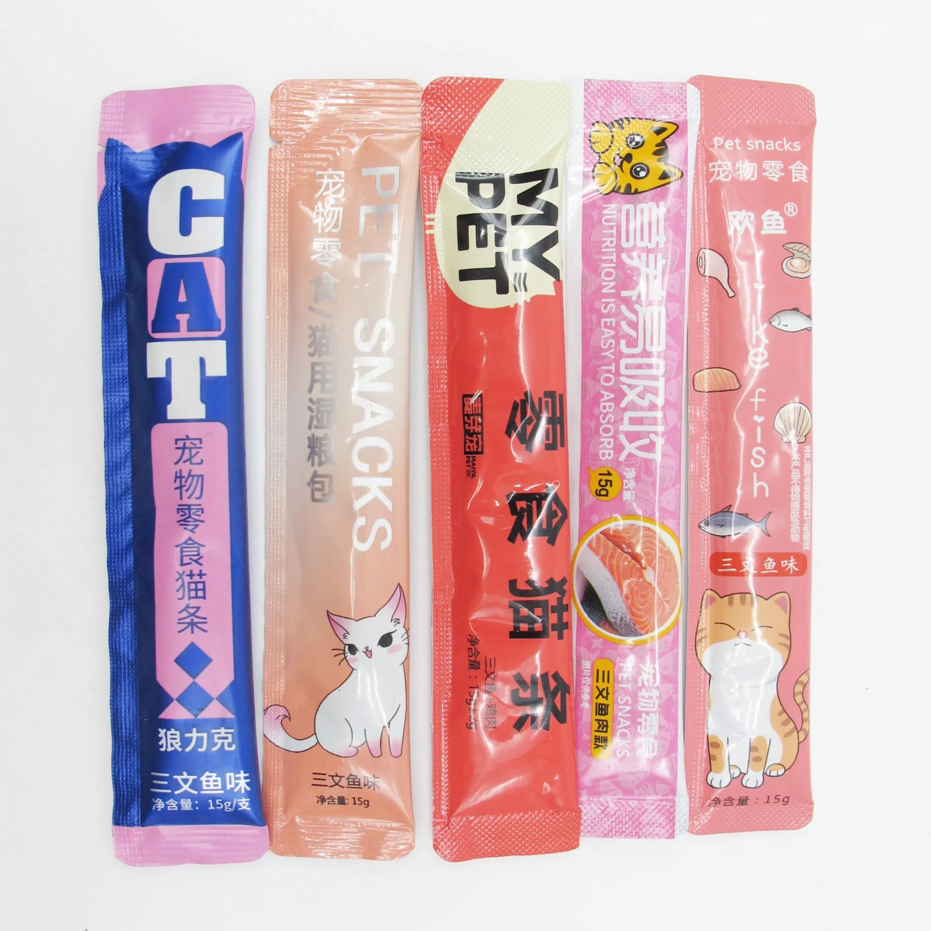 Fábrica de Fornecimento de Preço OEM Sabores Atum/ Atum Carne/ Atum Frango/ Atum Camarão Carne Cat Fluido Palito Lanche Úmido Pet Produtos