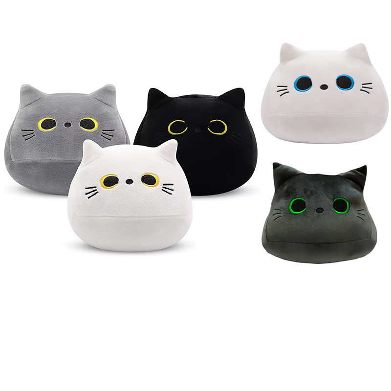 Travesseiro de pelúcia de gato preto em alta venda, bonecos com logotipo personalizável, acessórios de gato fofos para festas