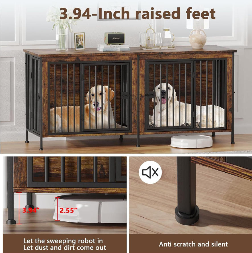 Gaiola para cães grossa e resistente, kennel interno para dois cães com portas, caixa de madeira rústica para pets