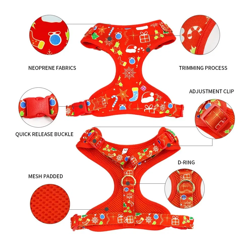 Conjunto de Coleira, Arnês e Guia de Malha de Nylon Ajustável para Bulldog Francês, Arnês Vestível Impresso Fofo para Filhotes e Gatos, Guia para Cães Pequenos e Médios
