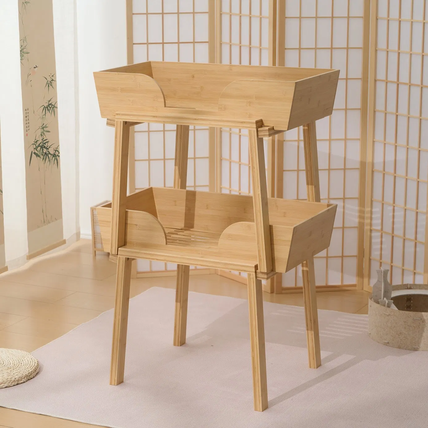 Rack de Armazenamento de Brinquedos e Acessórios para Animais de Estimação Prateleira Empilhável de Alta Qualidade em Bambu Natural para Uso Doméstico