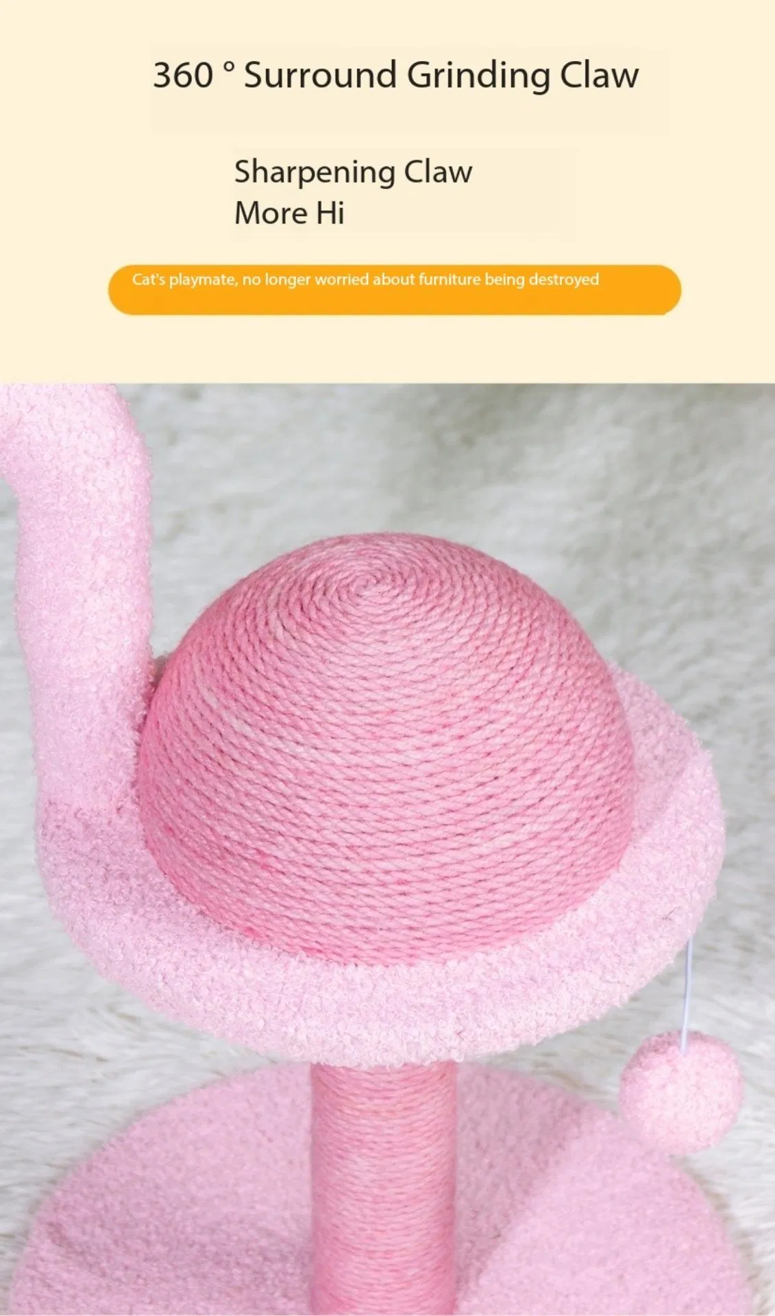 19 Poste de Arranhar Flamingo para Gatos de Interior, Árvore de Gato de Múltiplos Níveis, Perch para Brincar e Descansar, Atividade com Bola Pendurada