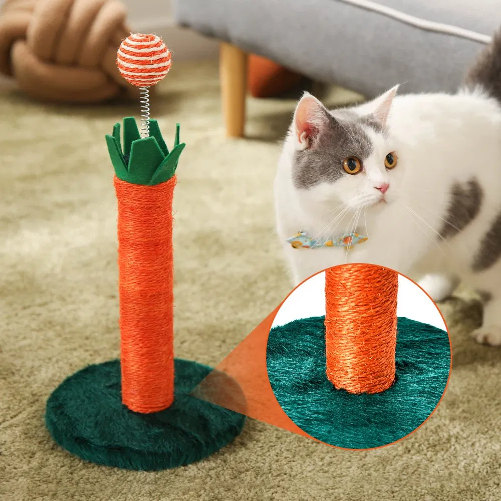 Árvore de Gato Personalizada 360 Rotação de Grau Base Estável Forma de Cenoura Poste de Arranhar de Sisal Pequeno para Gato
