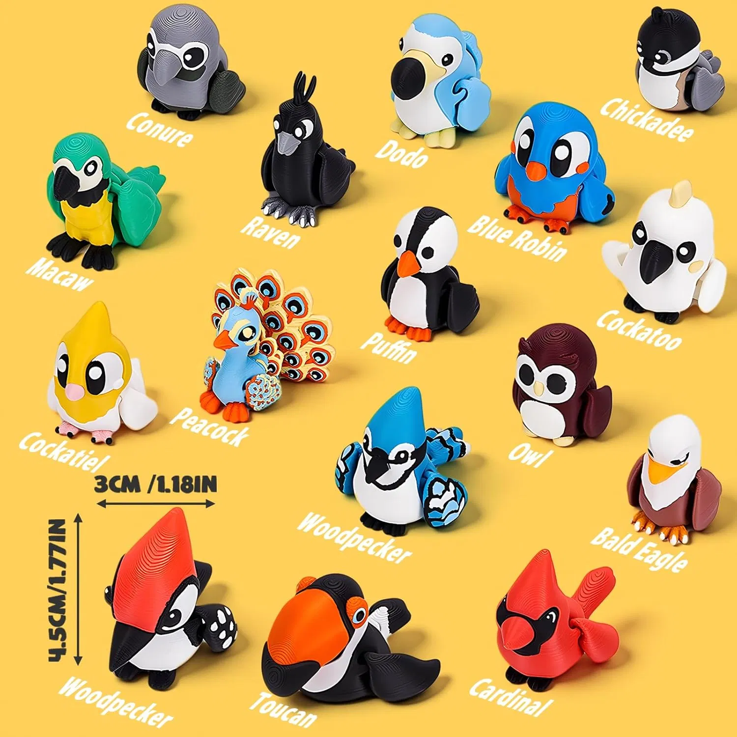 16PCS Conjunto de Brinquedos de Animais Articulados para Crianças e Amantes de Pássaros