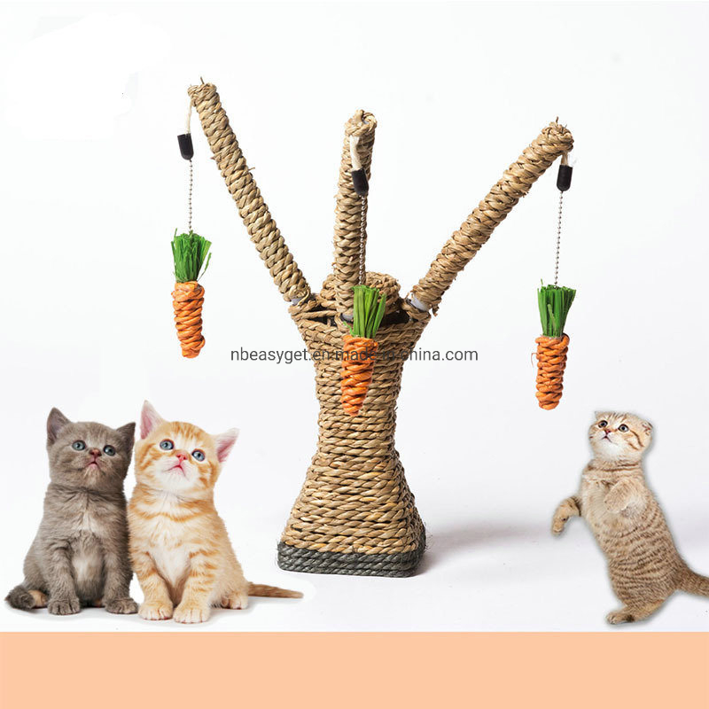 Postes de Arranhar de Sisal em Forma de Garfo Vertical para Gatos/Gatinhos com 3 Brinquedo em Forma de Cenoura, Estrutura de Escalada para Animais de Estimação Esg12423
