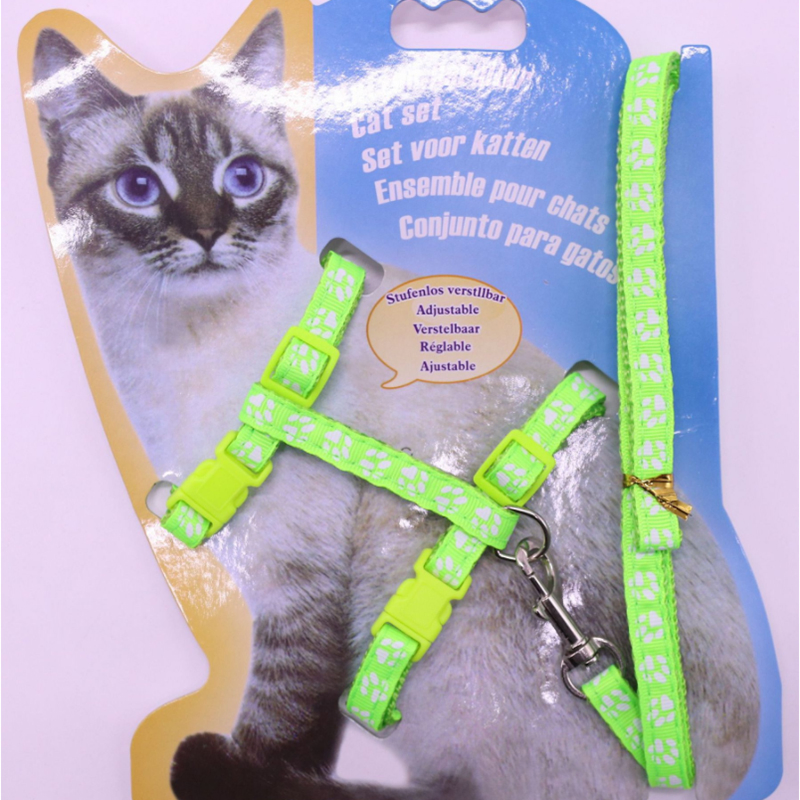 Coleira ajustável para gatos, confortável, de nylon, conjunto de arnês e guia para gatinhos