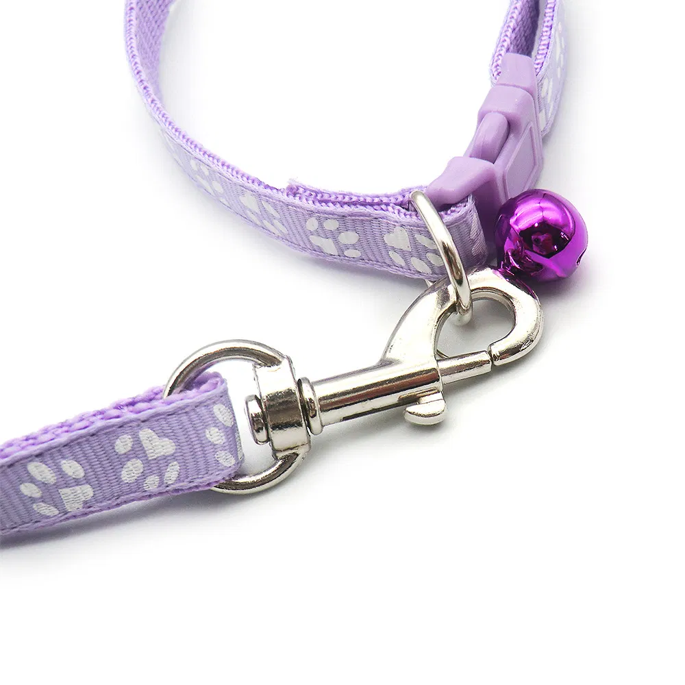 Conjunto de Coleira e Guia para Cão com Impressão de Pata de Cartoon, Ajustável, Pequeno e Médio, com Sino