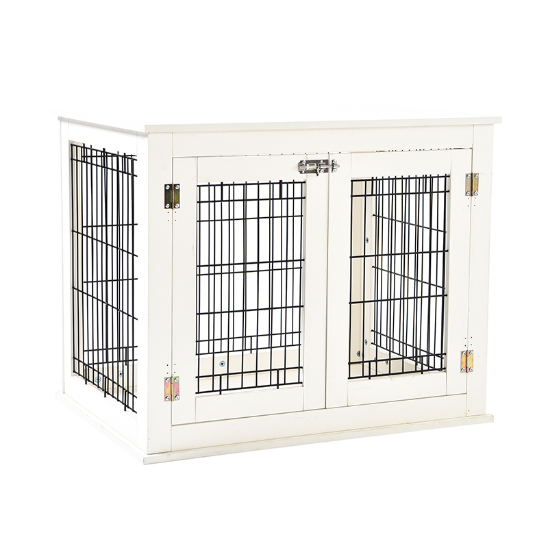 Cercado para cães de estilo mobiliário com portas duplas, gaiolas de madeira para animais de estimação