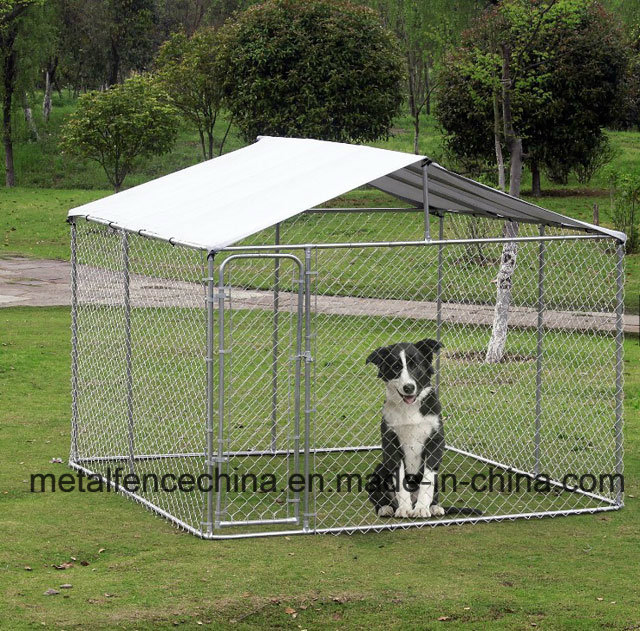 Cercado para cães ao ar livre em corrente com casa e canil