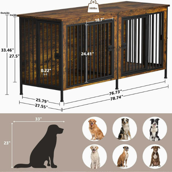 Gaiola para cães grossa e resistente, kennel interno para dois cães com portas, caixa de madeira rústica para pets