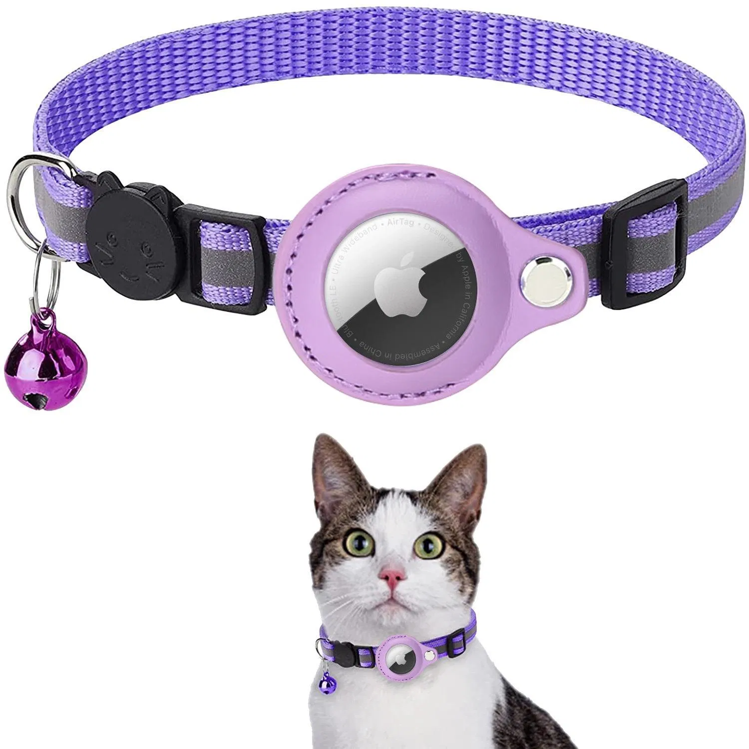 Coleiras para Gatos Personalizadas, Confortáveis, Ajustáveis em Nylon com Air Tag, Coleiras para Gatos com Leashes