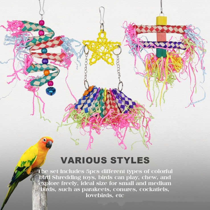 Conjunto de Brinquedos Coloridos de Destruição e Forrageamento para Aves Pequenas e Médias