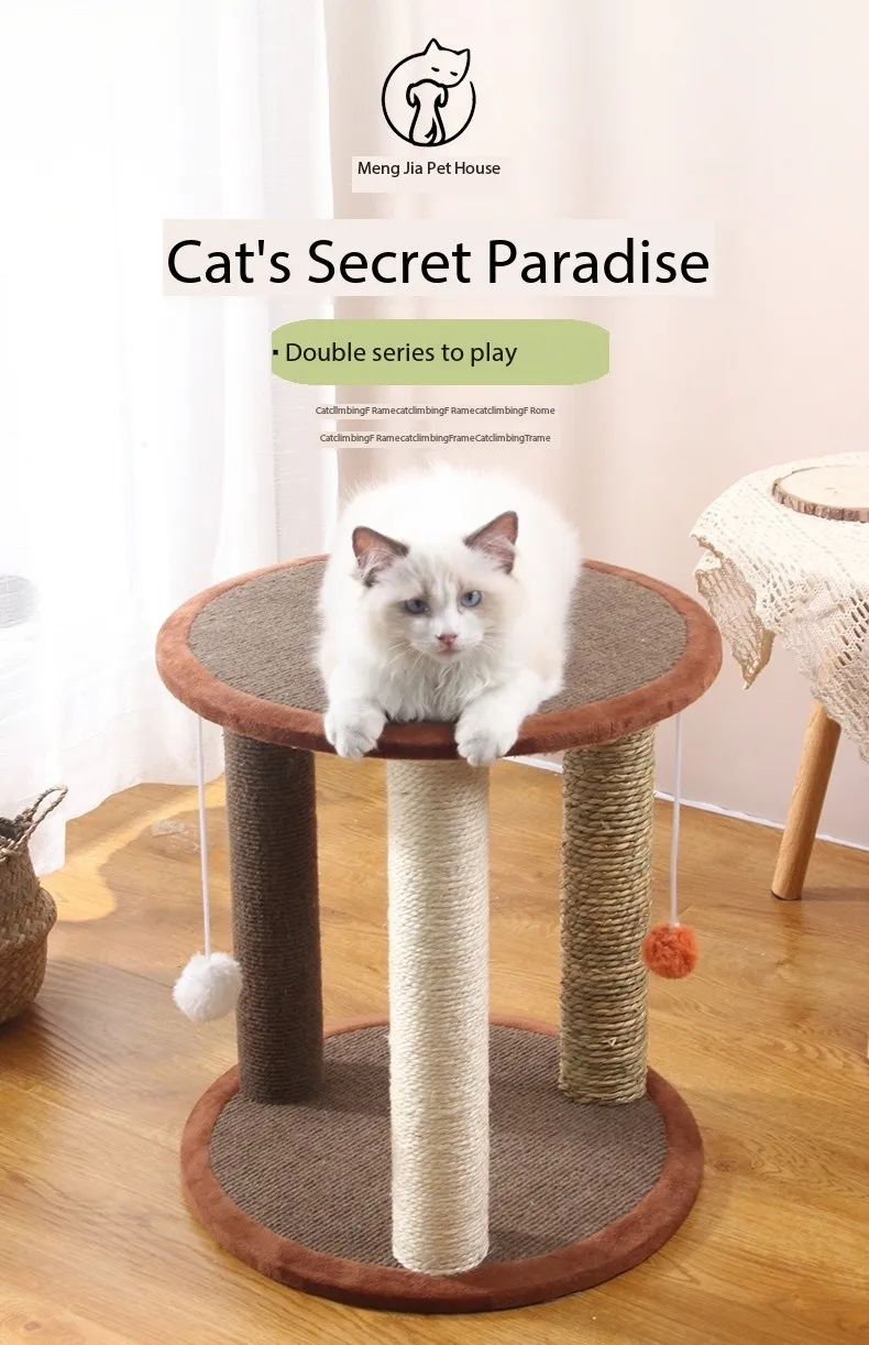 16 Poste de Arranhar para Gatos com Cordão de Algas Marinhas em Polegadas, Árvore para Gatos de Múltiplos Níveis, Perch para Brincar e Descansar, Atividade com Bola Pendurada