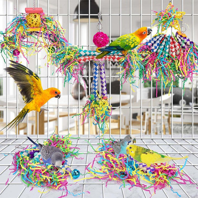 Conjunto de Brinquedos Coloridos de Destruição e Forrageamento para Aves Pequenas e Médias