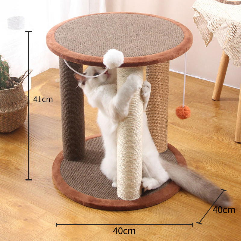 16 Poste de Arranhar para Gatos com Cordão de Algas Marinhas em Polegadas, Árvore para Gatos de Múltiplos Níveis, Perch para Brincar e Descansar, Atividade com Bola Pendurada