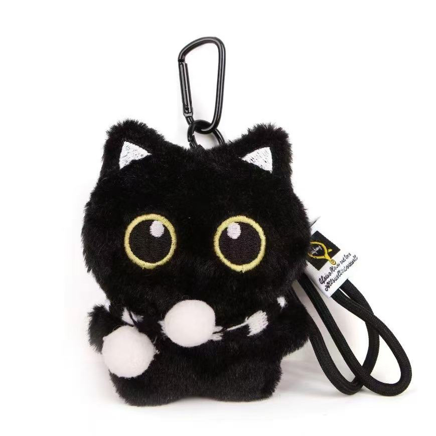 Novo Doce Legal Morango Gato Preto Pelúcia Chaveiro Brinquedo Fofo Acessório de Mochila Estudante