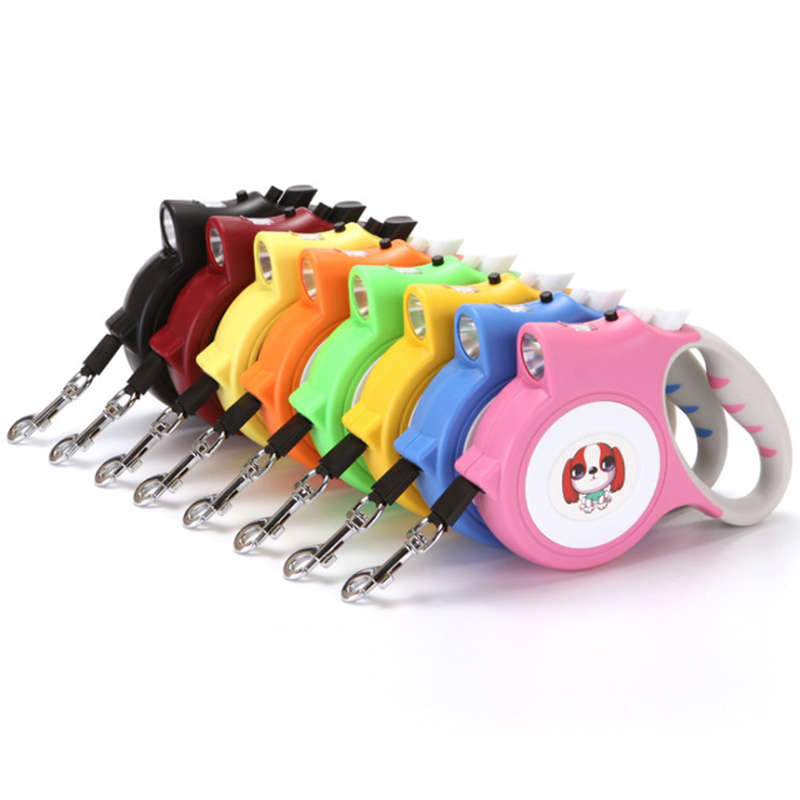5m Corda de Tração Automática Retrátil para Caminhada com Luz para Cães e Gatos Acessórios para Cães Coleira de Cão com LED