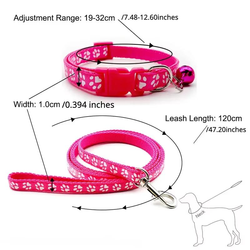 Conjunto de Coleira e Guia para Cão com Impressão de Pata de Cartoon, Ajustável, Pequeno e Médio, com Sino