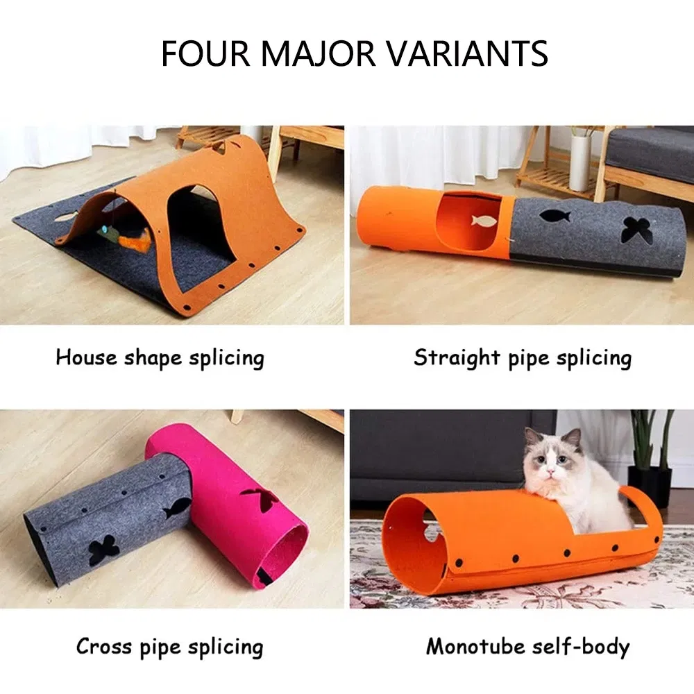 Kit de Túnel para Gato em Feltro, Tubo de Gato, Labirinto Dobrável, Tapete para Gatinhos, Brinquedo para Coelho, Combinação de Mini Casa para Gato, Acessórios para Animais de Estimação