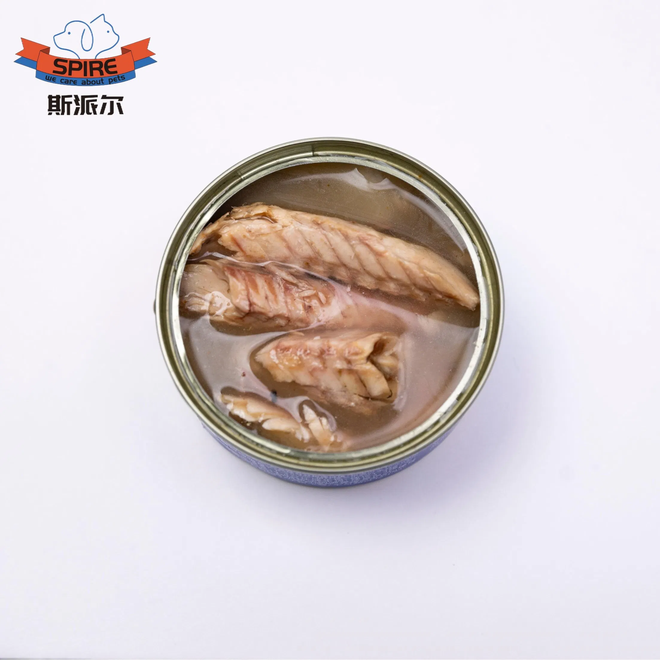 Fabricante de Ração para Animais de Estimação da China Etiqueta OEM Sabor Caldo de Cavala Lata de Pet Snack para Gato Ração Úmida para Gato Lata OEM Pet Treats para Gato e Cachorro