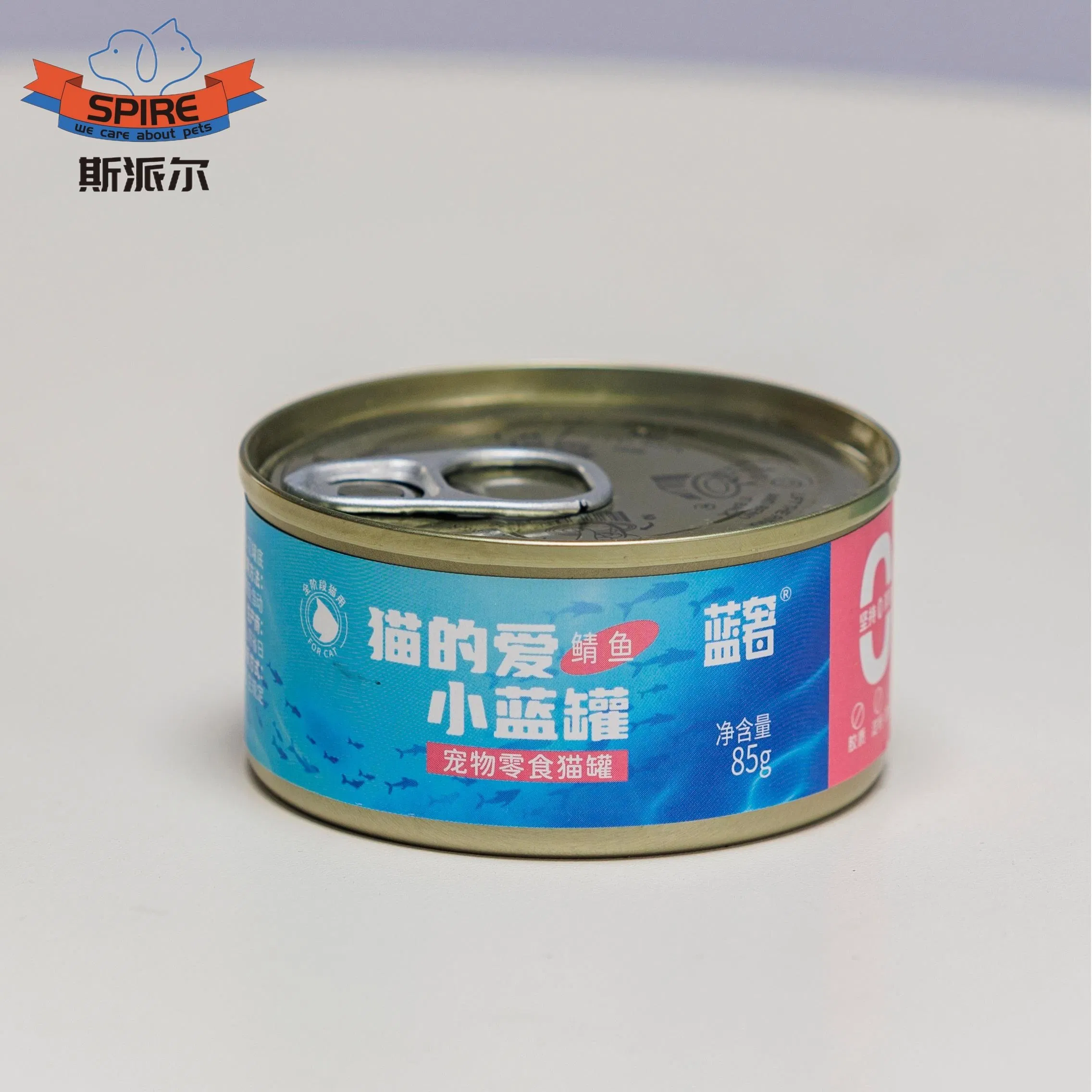 Fabricante de Ração para Animais de Estimação da China Etiqueta OEM Sabor Caldo de Cavala Lata de Pet Snack para Gato Ração Úmida para Gato Lata OEM Pet Treats para Gato e Cachorro