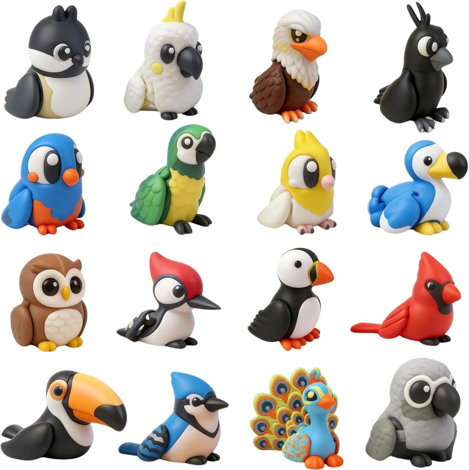 16PCS Conjunto de Brinquedos de Animais Articulados para Crianças e Amantes de Pássaros