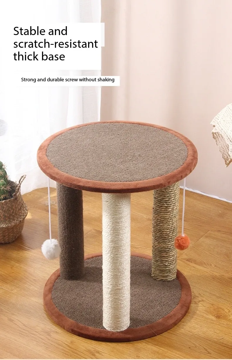 16 Poste de Arranhar para Gatos com Cordão de Algas Marinhas em Polegadas, Árvore para Gatos de Múltiplos Níveis, Perch para Brincar e Descansar, Atividade com Bola Pendurada