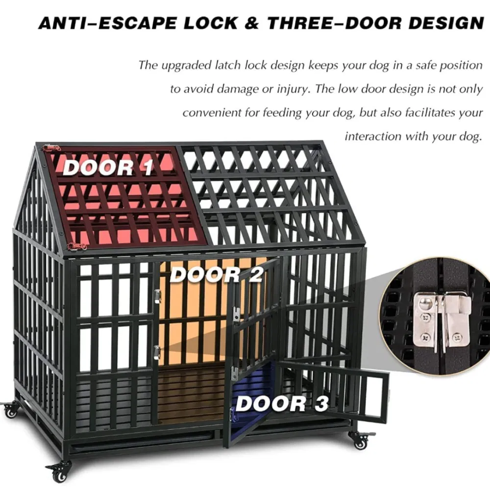 Gaiola para Cães de Grande Porte 44" Estrutura Forte em Metal para Cães Grandes com Porta Superior e 4 Rodas Bloqueáveis